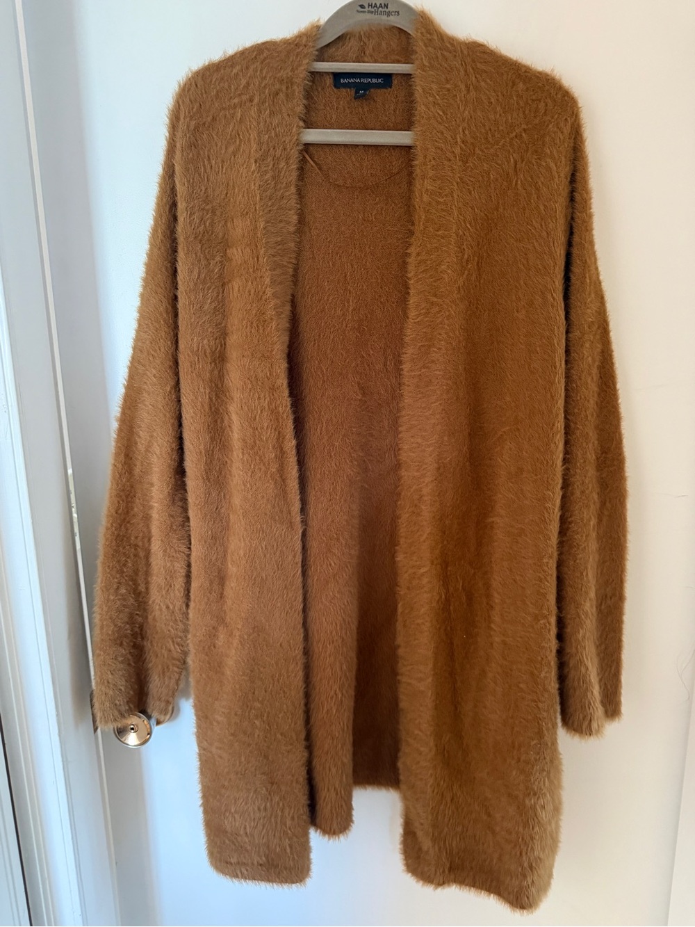 Banana Republic Camel Fuzzy Longline Cardigan Medium Open Front Cozy Knit